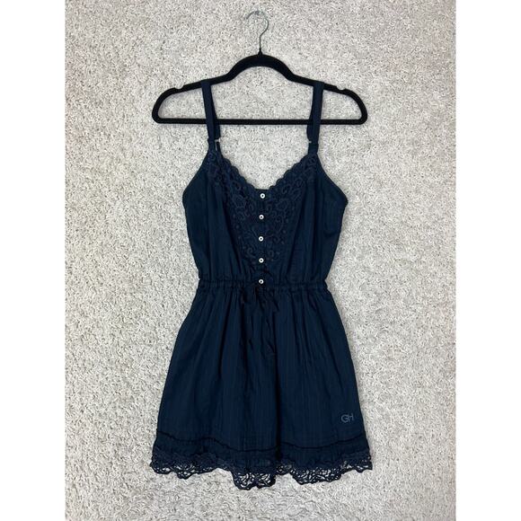 Gilly Hicks Mini Dress Womens Medium Blue V Neck Sleeveless Lace Trim Retro Y2K - Picture 1 of 10
